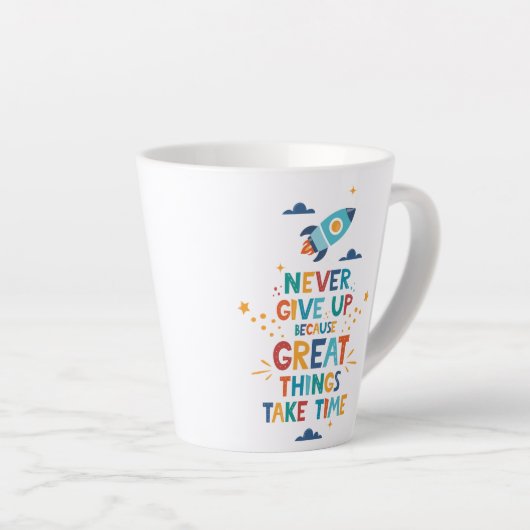 Nooit opgeven omdat het tijd kost latte mok (Rechterhoek)