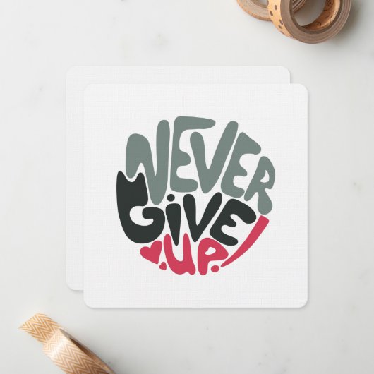 Nooit opgeven - Opwindend wit opsplitsen Notitiekaartje (Voorkant / Achterkant in situ)