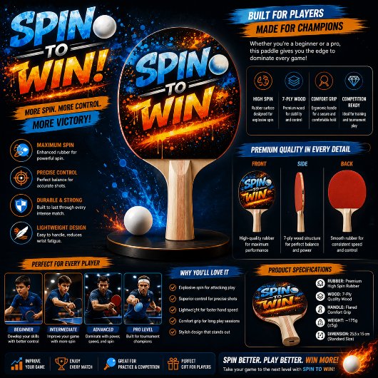 Nooit Opgeven – Power Mindset Design Tafeltennisbatje
