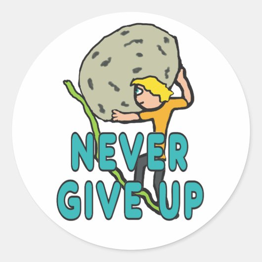 Nooit opgeven ronde sticker (Voorkant)