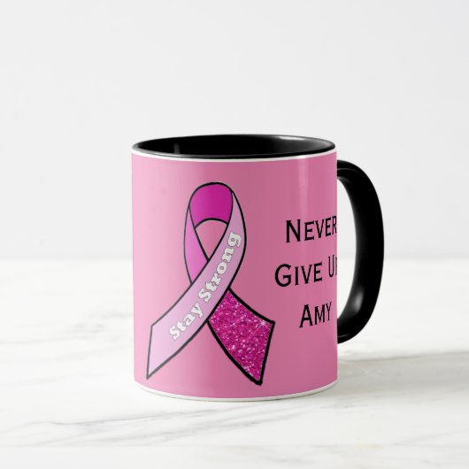 "Nooit opgeven" Speciaal voor borstkanker uitgerus Mok (Voorkant rechts)