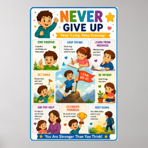 💪 Nooit Opgeven Voor Kinderen Groei Mindset Motiv Poster