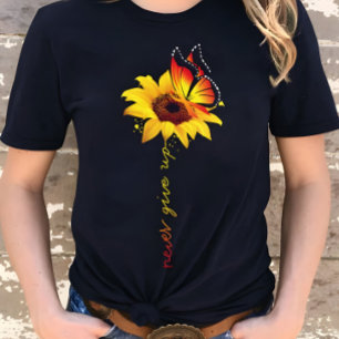Nooit Opgeven Zonnebloem & Vlinder Inspirerend T-shirt