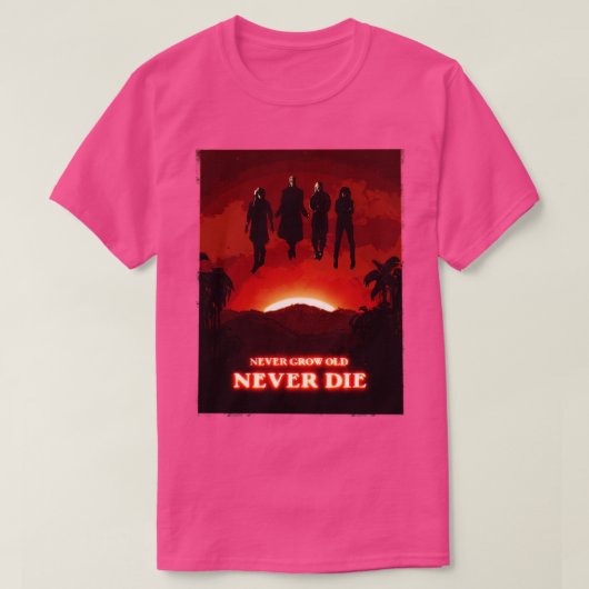 Nooit oud worden t-shirt (Design voorkant)