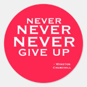 Nooit Quote Winston Churchill Red en White opgeven Ronde Sticker (Voorkant)