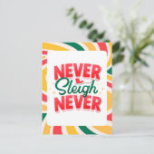 'Nooit Sleigh Nooit' briefkaart met retro-wave ker (Staand voorkant)