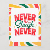 'Nooit Sleigh Nooit' briefkaart met retro-wave ker (Voorkant)