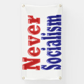 Nooit socialisme met rode blauwe tekst spandoek (Verticaal)