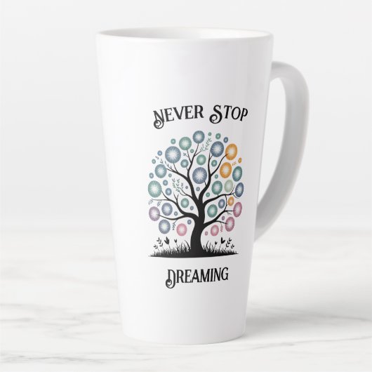 Nooit stoppen met dromen latte Mok (Rechterhoek)