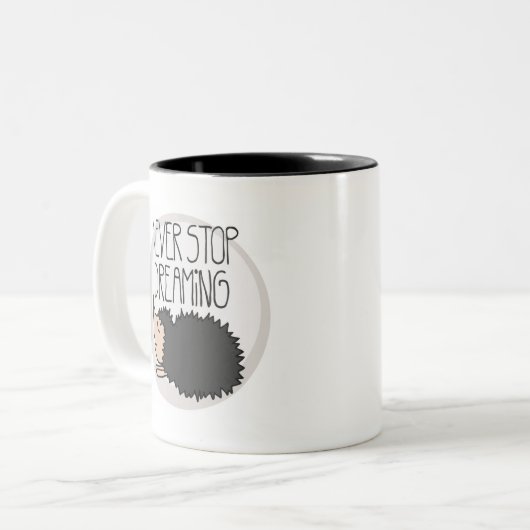 Nooit stoppen met dromen tweekleurige koffiemok (Voorkant links)