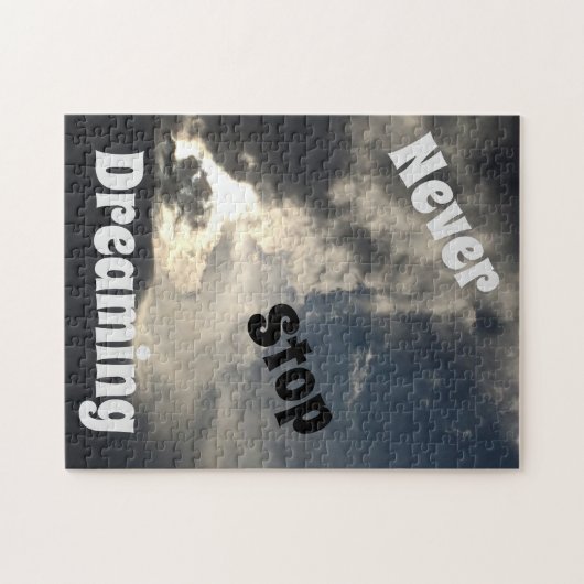 Nooit stoppen met dromen van blauwe hemel donkere  legpuzzel (Horizontaal)