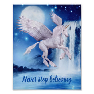 Nooit stoppen met geloven dat vliegend Unicorn Wat Foto Afdruk