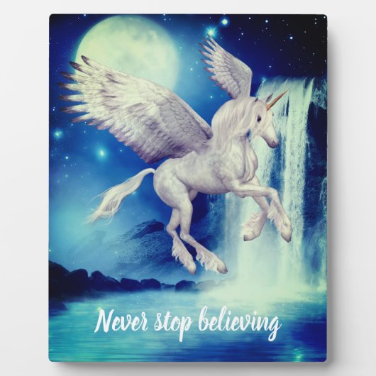 Nooit stoppen met geloven dat vliegend Unicorn Wat Fotoplaat (Voorkant)