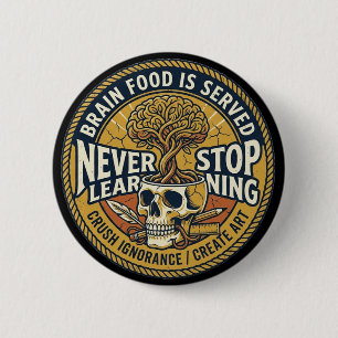 Nooit stoppen met leren Hersenvoedsel Vintage Scho Ronde Button 5,7 Cm
