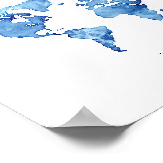 Nooit Stoppen met Verkennen Blauwe Wereldkaart Rei Poster (Hoek)