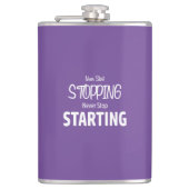 Nooit stoppen, nooit stoppen met starten heupfles (Voorkant)