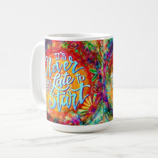 Nooit te laat om te beginnen koffiemok (Voorkant links)
