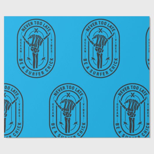 Nooit te laat Skeleton Surfer Chick Ocean Vibes Cadeaupapier (Vlak)
