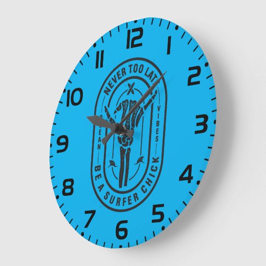 Nooit te laat Skeleton Surfer Chick Ocean Vibes Grote Klok (Hoek)