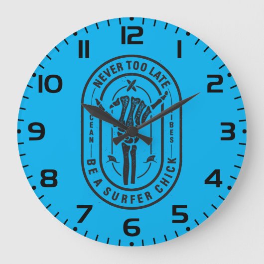 Nooit te laat Skeleton Surfer Chick Ocean Vibes Grote Klok (Voorkant)