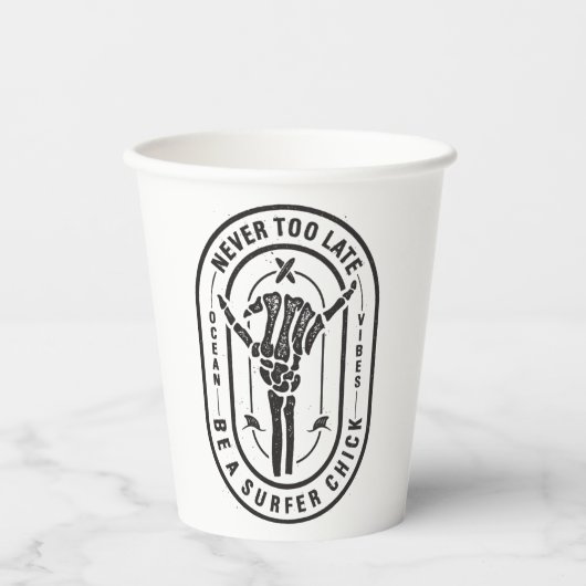 Nooit te laat Skeleton Surfer Chick Ocean Vibes Papieren Bekers (Voorkant)