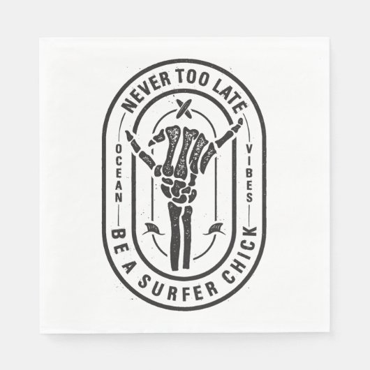 Nooit te laat Skeleton Surfer Chick Ocean Vibes Servet (Voorkant)