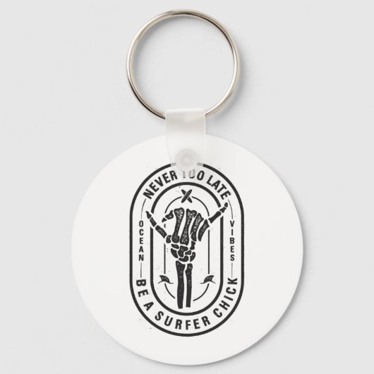 Nooit te laat Skeleton Surfer Chick Ocean Vibes Sleutelhanger (Achterkant)