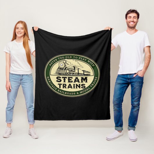 Nooit te oud om mee te spelen met stoomtreinen fleece deken (In situ)