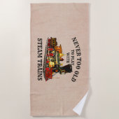 Nooit te oud om stoomtrein te spelen voor spoorweg strandlaken (Voorkant)