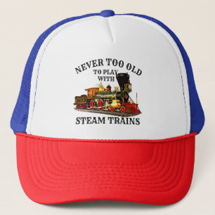 Nooit te oud om stoomtrein te spelen voor spoorweg trucker pet