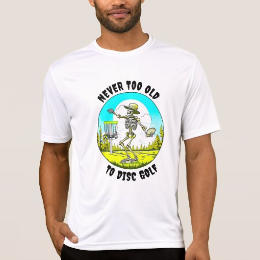 Nooit Te Oud Voor Discgolf | Skelet Werpen T-shirt (Voorkant)