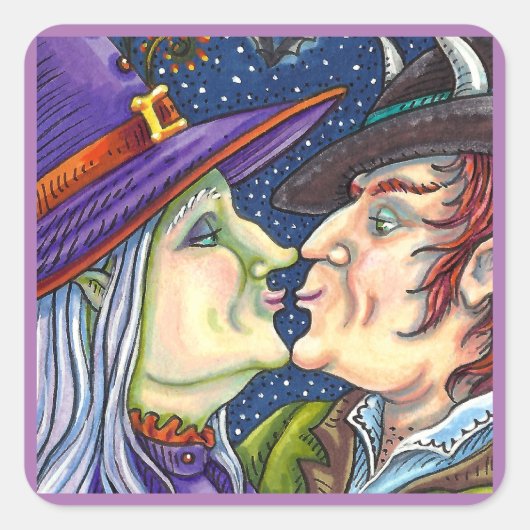 NOOIT TE OUD VOOR ROMANCE, HEKS & WARLOCK IN LIEFD VIERKANTE STICKER (Voorkant)