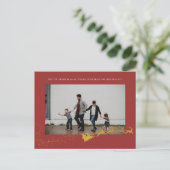 Nooit te oude rode faux gouden glitter foto feestdagenkaart (Staand voorkant)