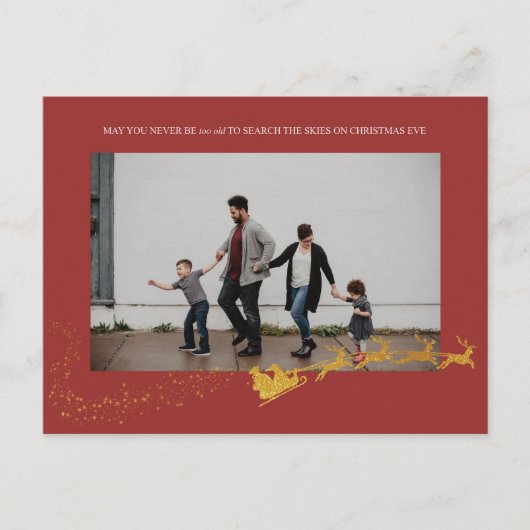 Nooit te oude rode faux gouden glitter foto feestdagenkaart (Voorkant)
