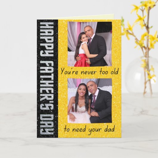Nooit te oude Vaderdag Glitter-fotokaart Kaart (Gele Bloem)