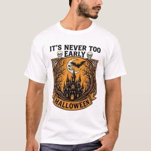 Nooit Te Vroeg Halloween Spokenhuis Maan Vleermuis T-shirt