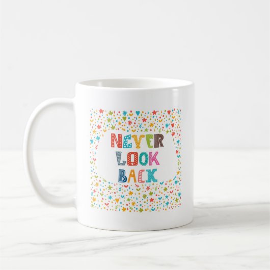 Nooit terugkijken koffiemok (Links)