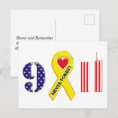 Nooit vergeten 11 september Gele Rib Briefkaart (Voorkant / Achterkant)