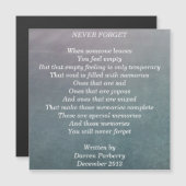"Nooit vergeten" gedicht - een magnetische kaart (Voorkant / Achterkant)