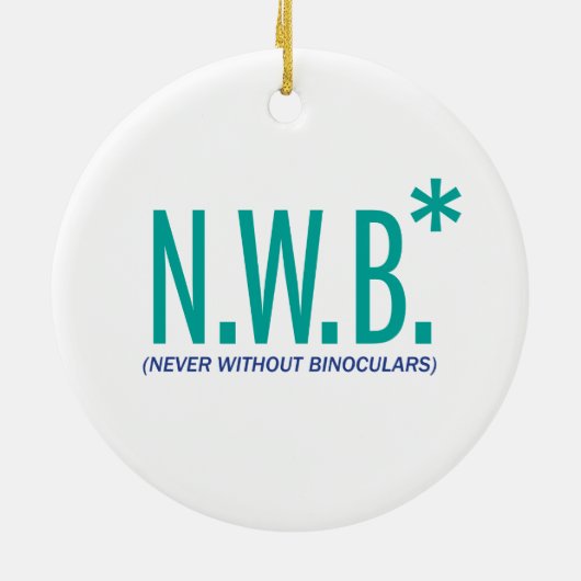 Nooit zonder binoculair middel keramisch ornament (Achterkant)