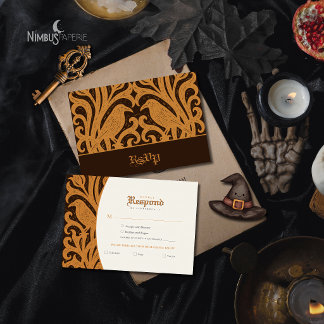 Nooitmeer Damast | Donkerbruine Gotische Halloween RSVP Kaartje