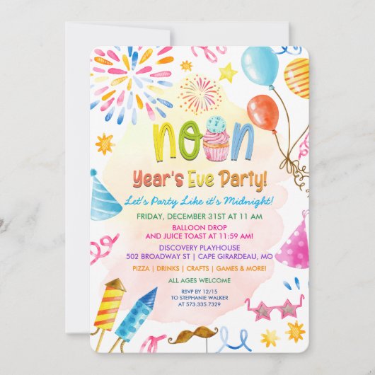 Noon Year's Eve Party Invitation Kaart (Voorkant)