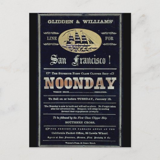 Noonday Clipper zeilschip 1900 Briefkaart (Voorkant)