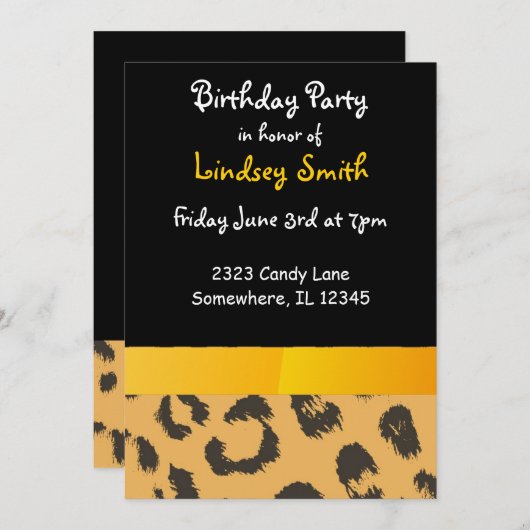 Noopard Fur Pattern Birthday Invitation Kaart (Voorkant / Achterkant)