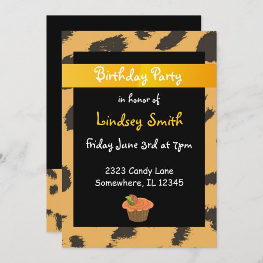 Noopard Fur Pattern Birthday Invitation Kaart (Voorkant / Achterkant)