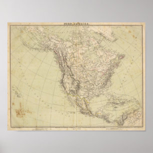 Noord-Amerika Atlas Map met Indiase stammen Poster
