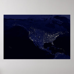 Noord-Amerika bij nacht 30x20 (24x16) Poster