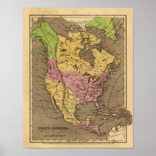 Noord-Amerika Handkleurige Atlas Map Poster