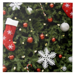 Noord-Amerika. kerstversieringen op boom. 2 Tegeltje