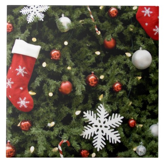 Noord-Amerika. kerstversieringen op boom. 2 Tegeltje (Voorkant)